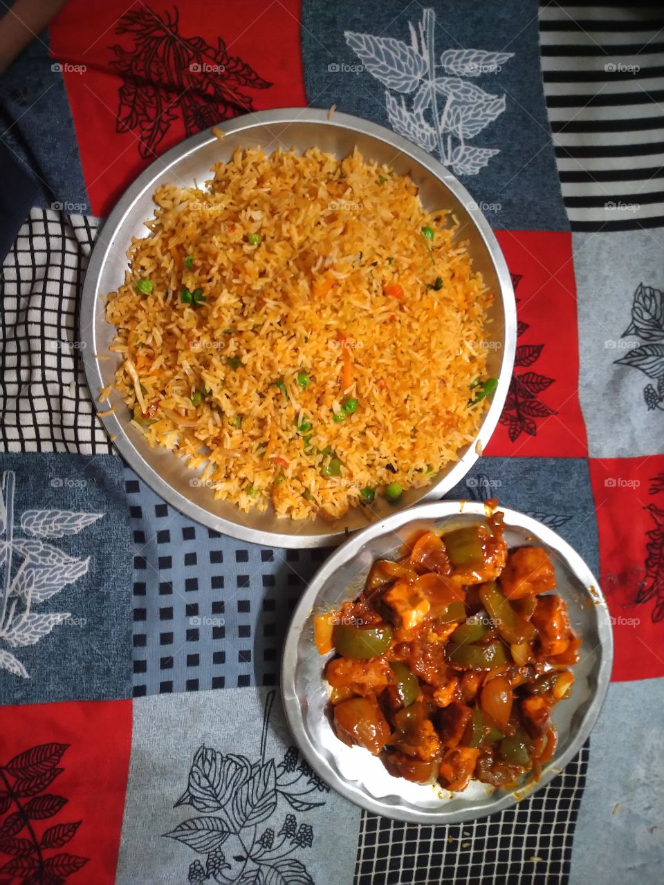 Delicious food vegetable Fried Rice+Chilly Paneer