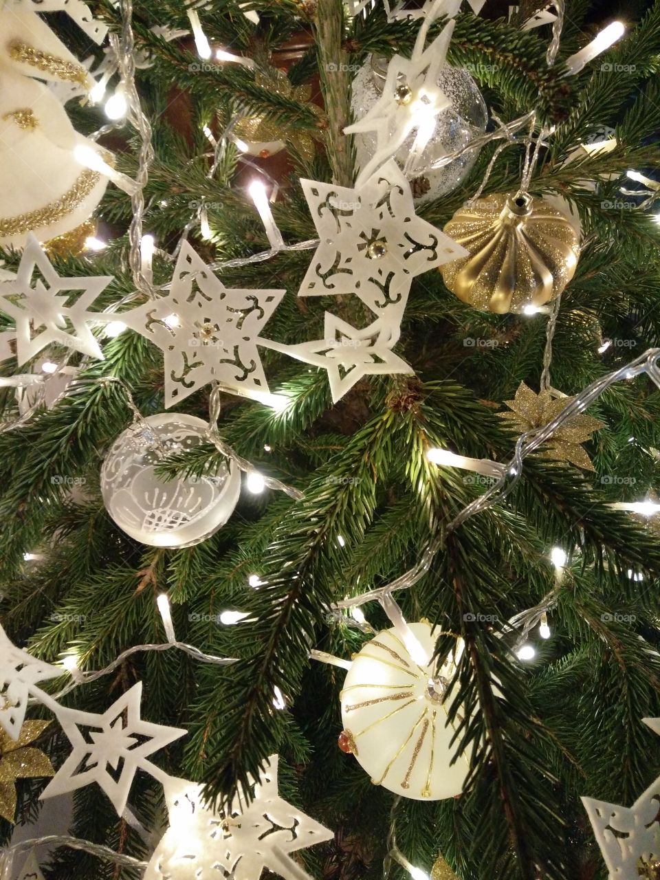 Christmas tree decorations closeup image