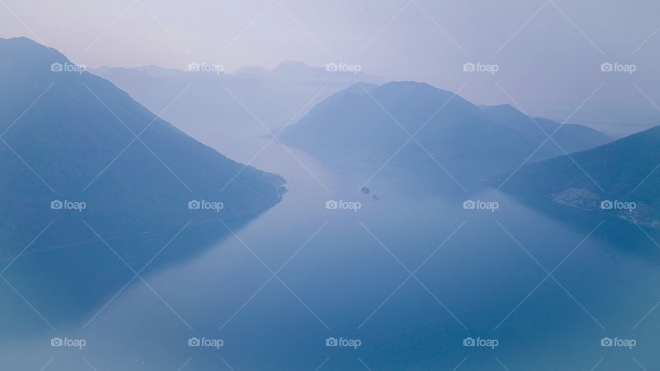 Hazy mountains in the sea