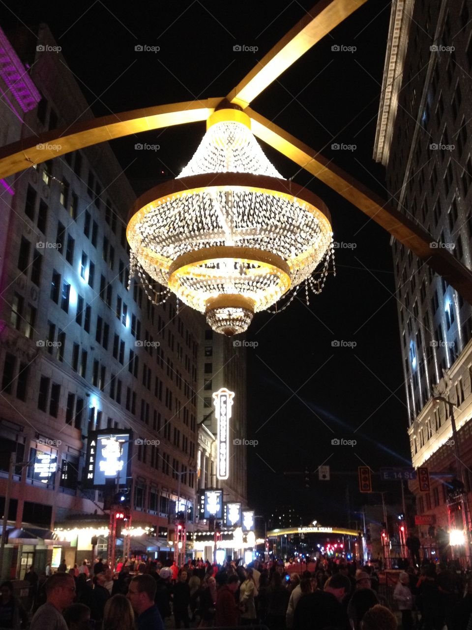 The grand opening of Cleveland's outdoor chandelier above the theater district.