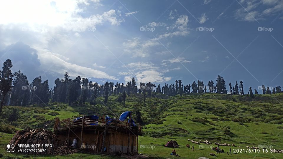 A mud house in forests of Keller  Shopian that's   used by nomadic community  during  Summer time  by Goggar  community...