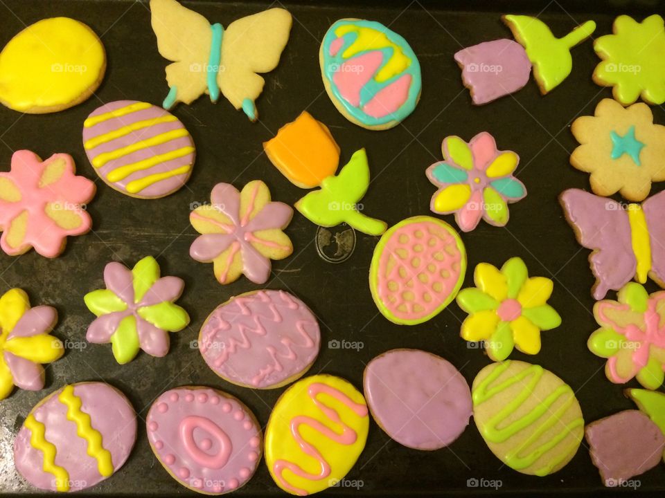 Spring cookies. Freshly decorated cookies celebrate Spring