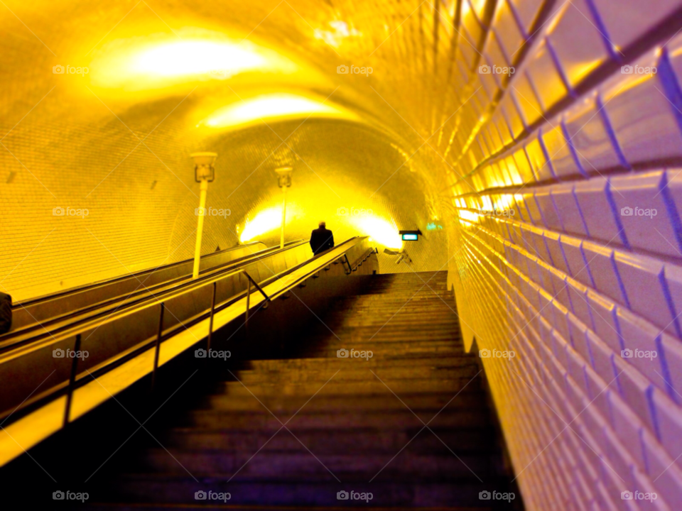 alone man subway stairs by ponchokid