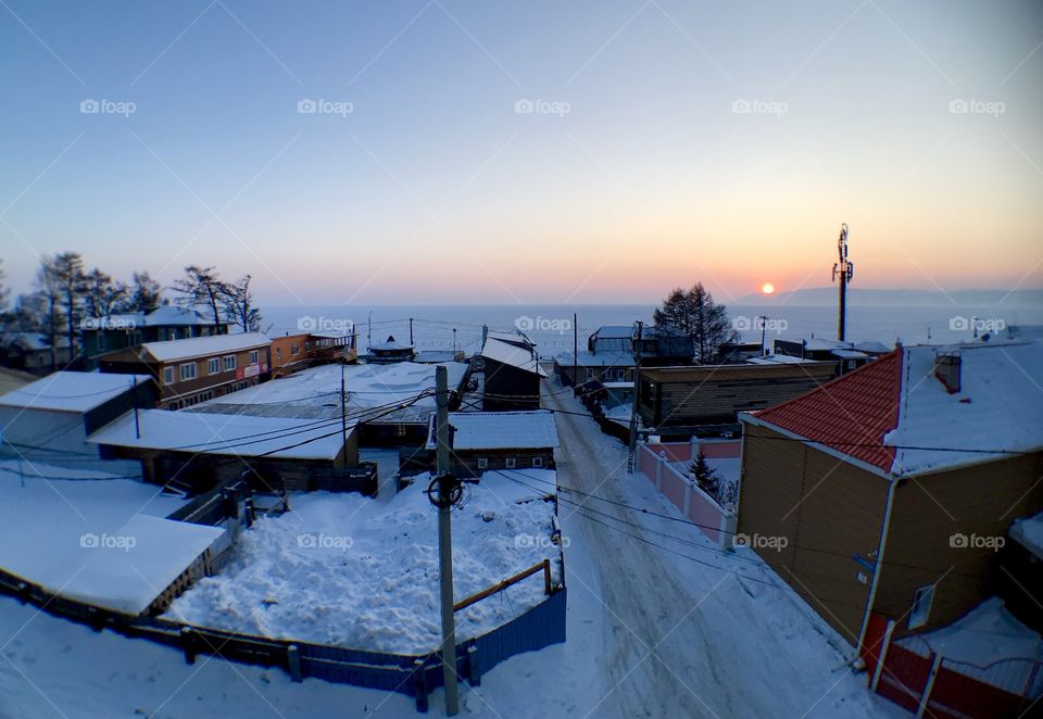 Sunset view from the hotel. Better if you got som beer putting outside -20 c degree till it be like jelly and drink when you look at the view.