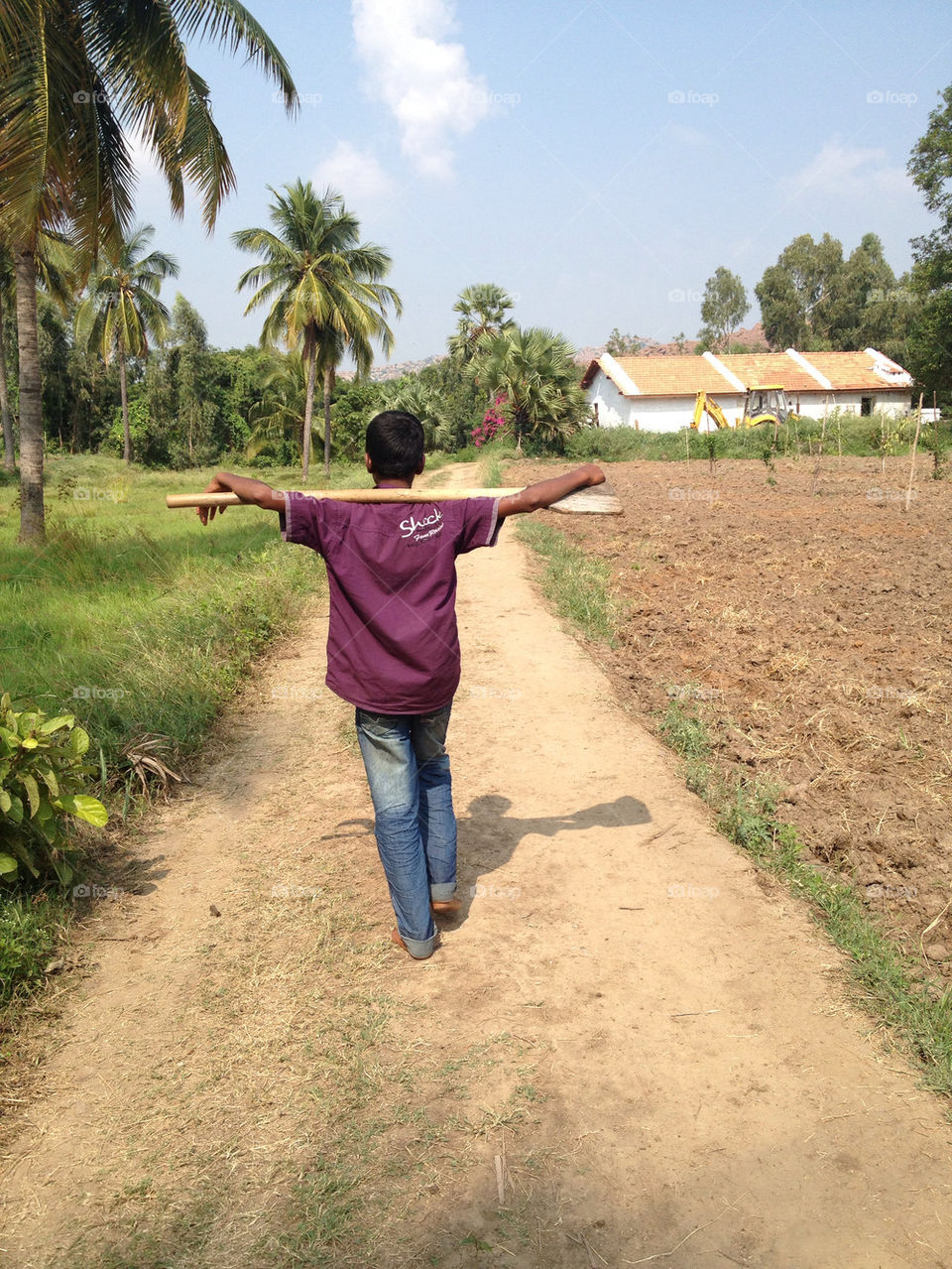 Boy working on farm in India