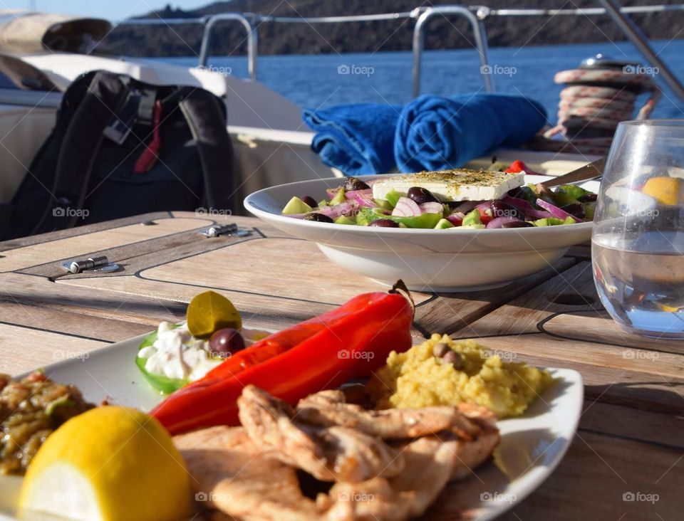 Dinner on a boat in Santorini