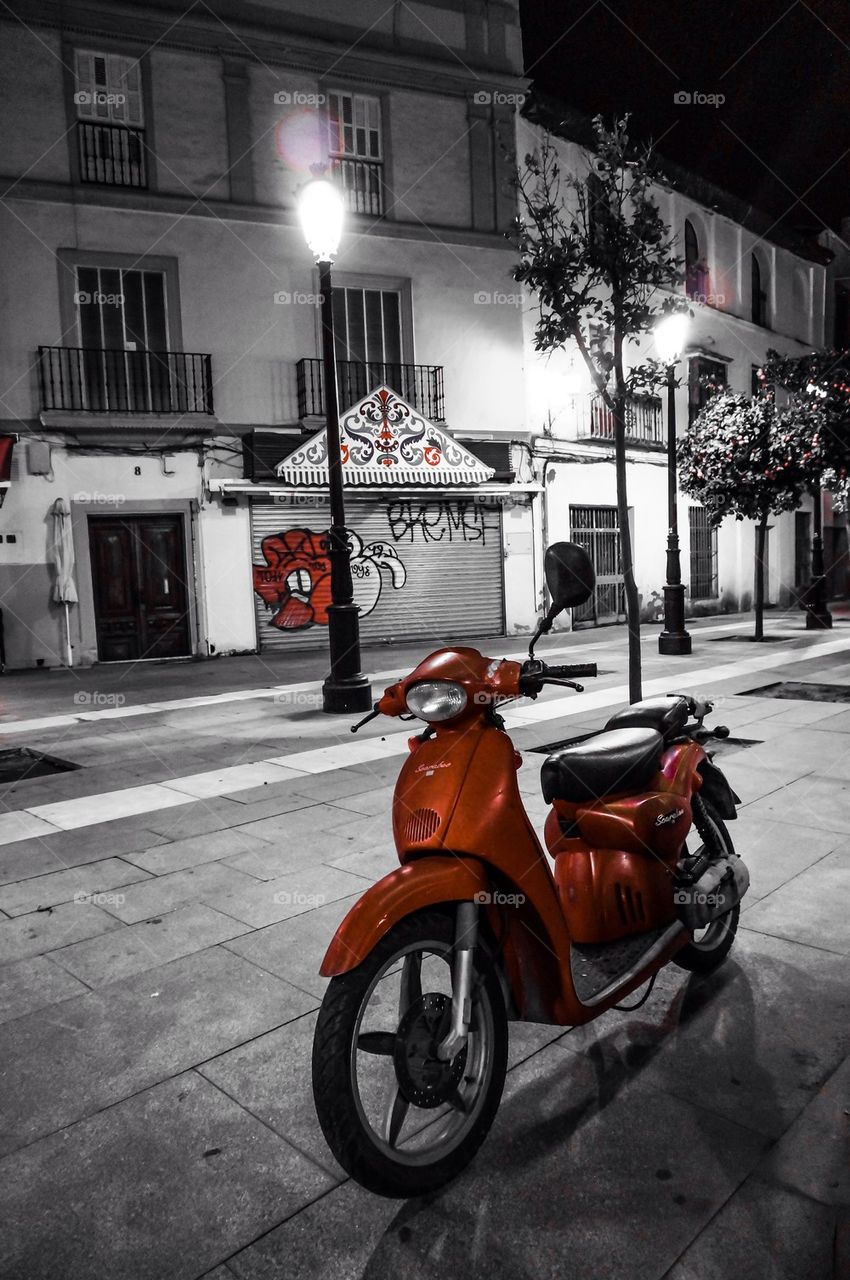 Red Motorbike in the street