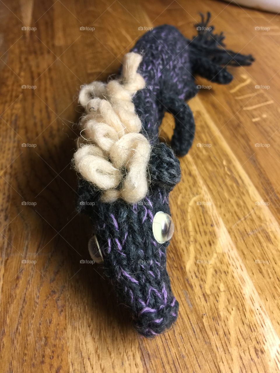 Knitted dragon called Steve. 
