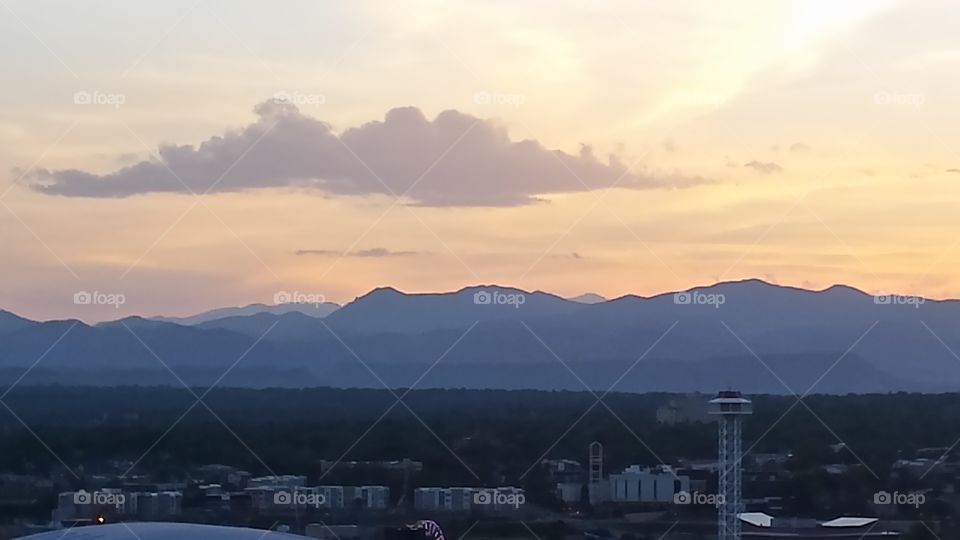 Rocky Mountain Sunset. A picture of the Front Range from downtown Denver.