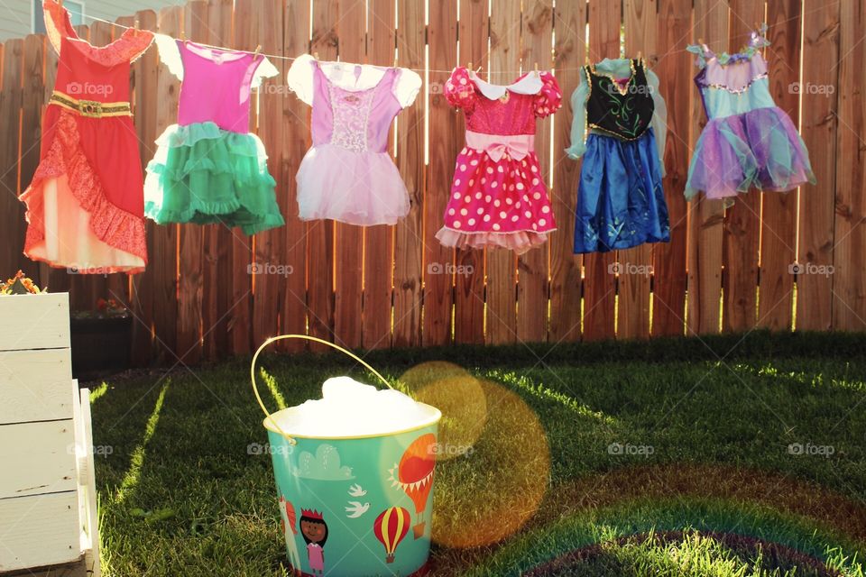 Princess dresses hanging out to dry 