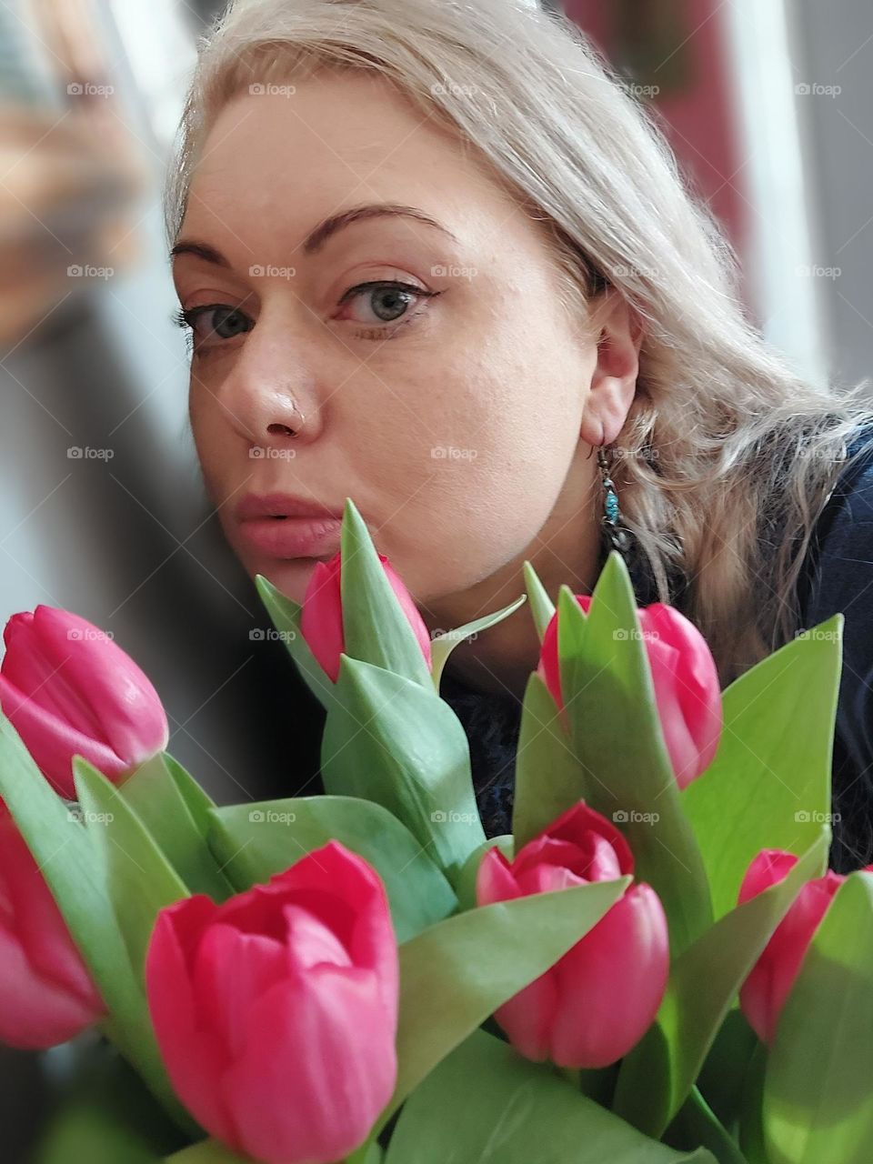 Girl with tulips