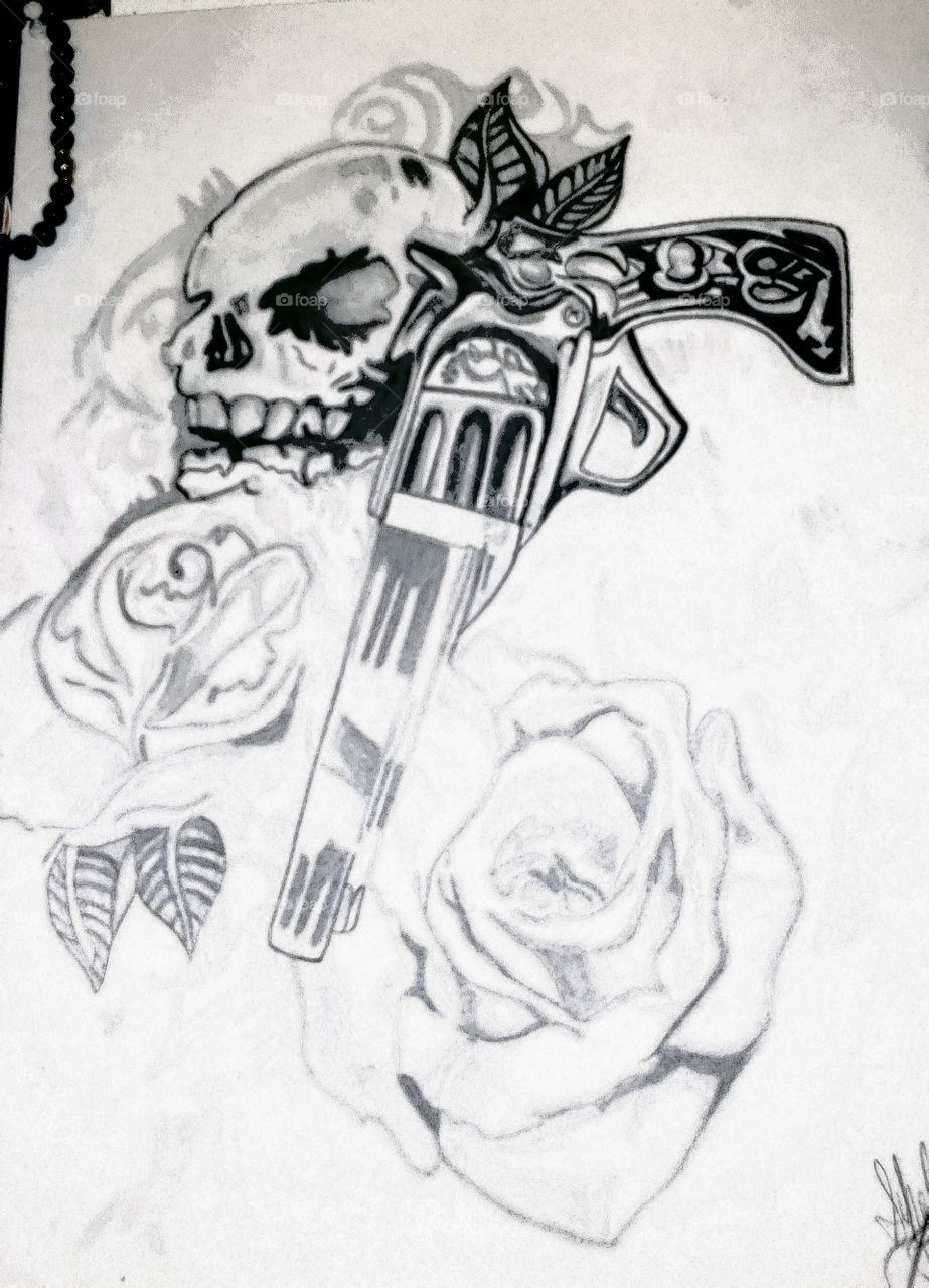 Foapcom Free Hand My Drawing Roses And A Beautiful Gun