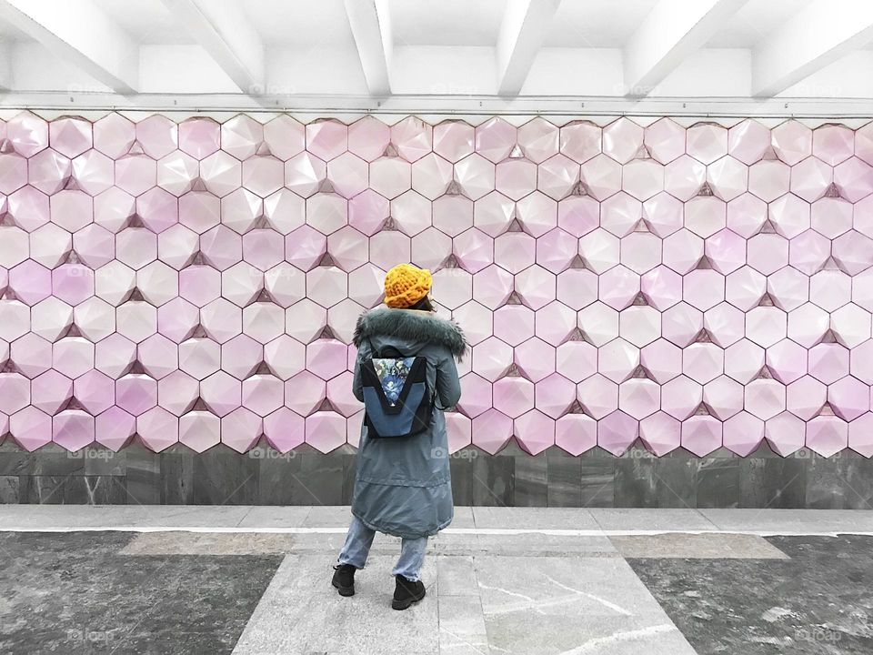 Pink geometric wall 