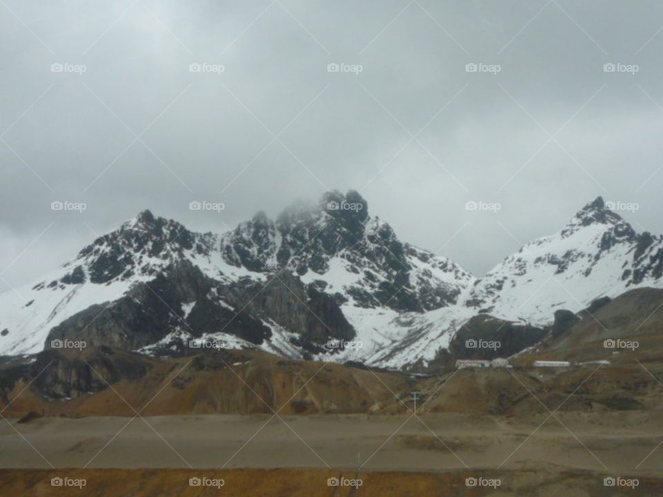 Snowy mountains at the highest point in Ticlio Peru