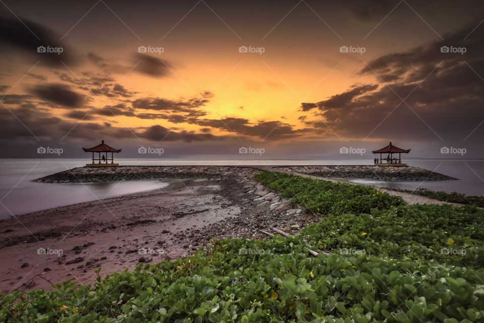 Sunrise scenery at sanur beach bali indonesia