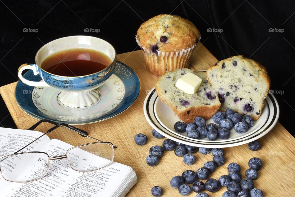 Blueberry muffin still life