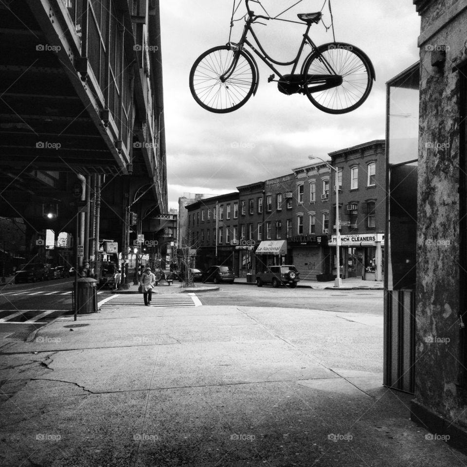 A bike floats in Brooklyn  