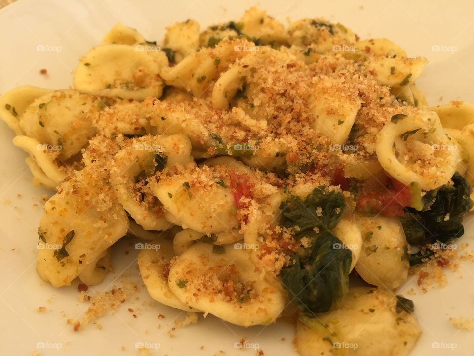 Orecchiette con cime di rapa, typical dish of Puglia region, Italy 