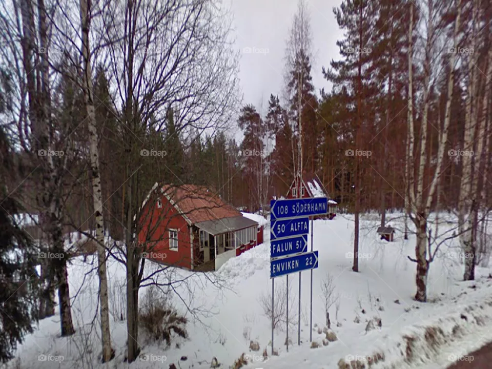 House between nature and white snow in Sweden 