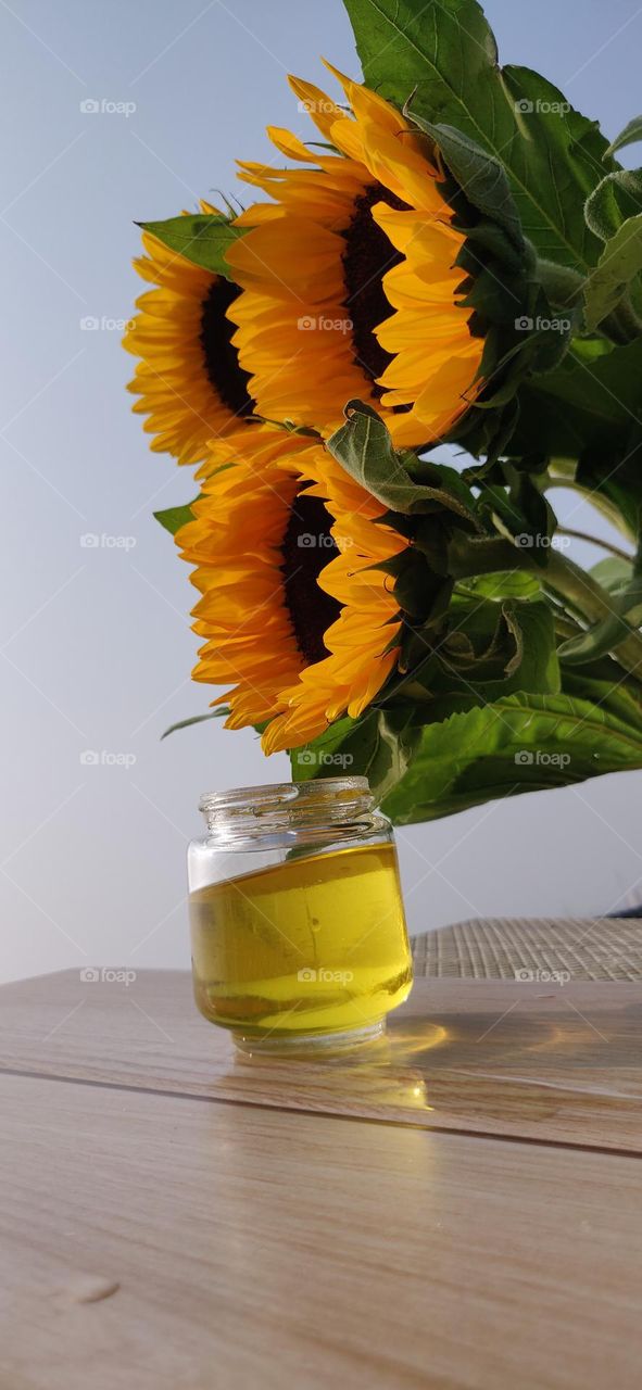 Sunflower with sunflower oil.