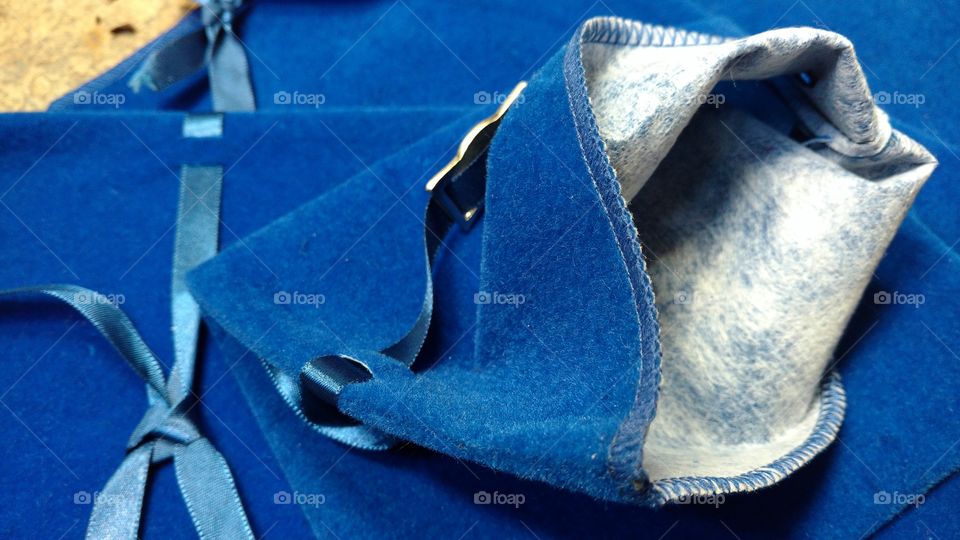 Plano de fundo, saquinhos, veludo azul.
