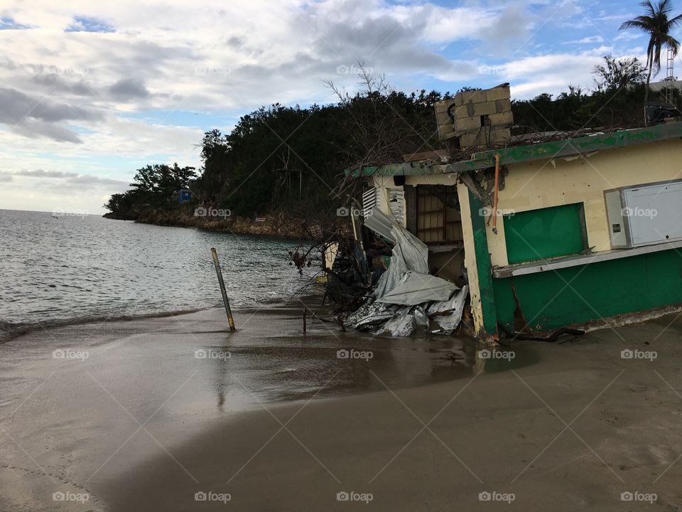 Destruction at beach in Puerto Rico after hurricane maria