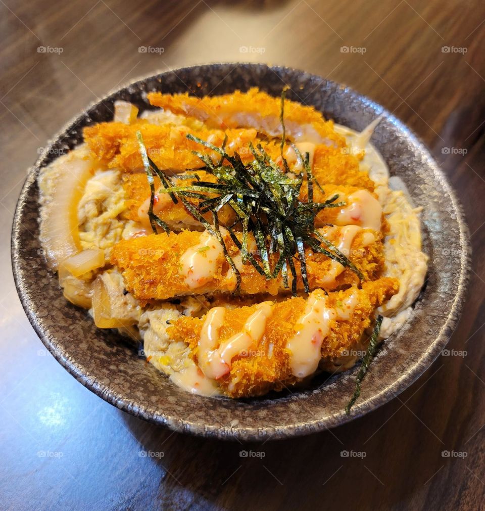 Fried Chicken Cutlet with Mentaiko Sauce Oyakodon