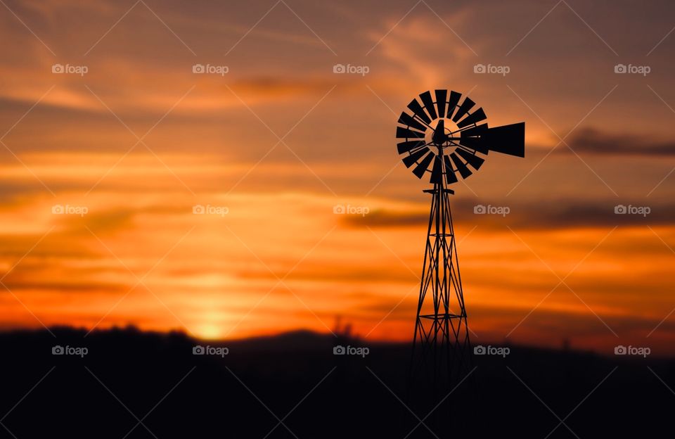 Sunset and windmill