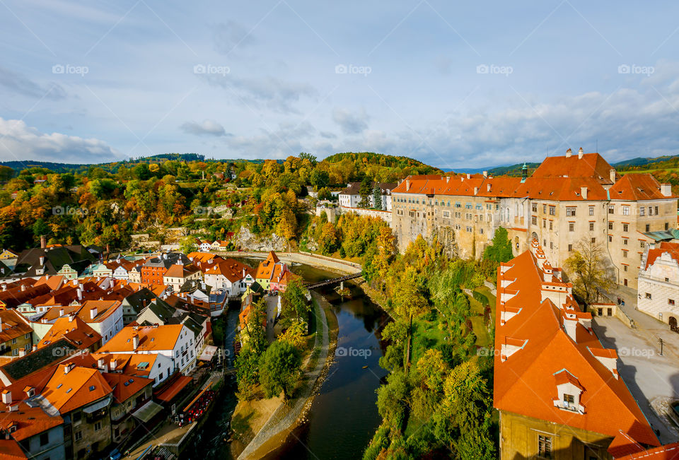 Cesky Krumlov cityscape in fall