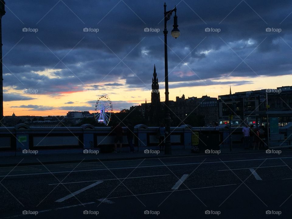 Edinburgh city centre evening time over South bridge