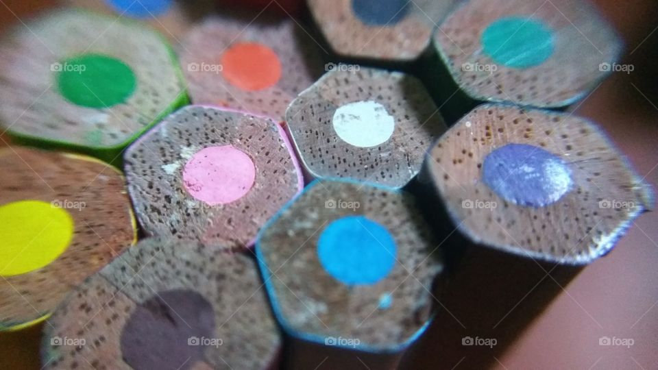 High angle view of colored pencils