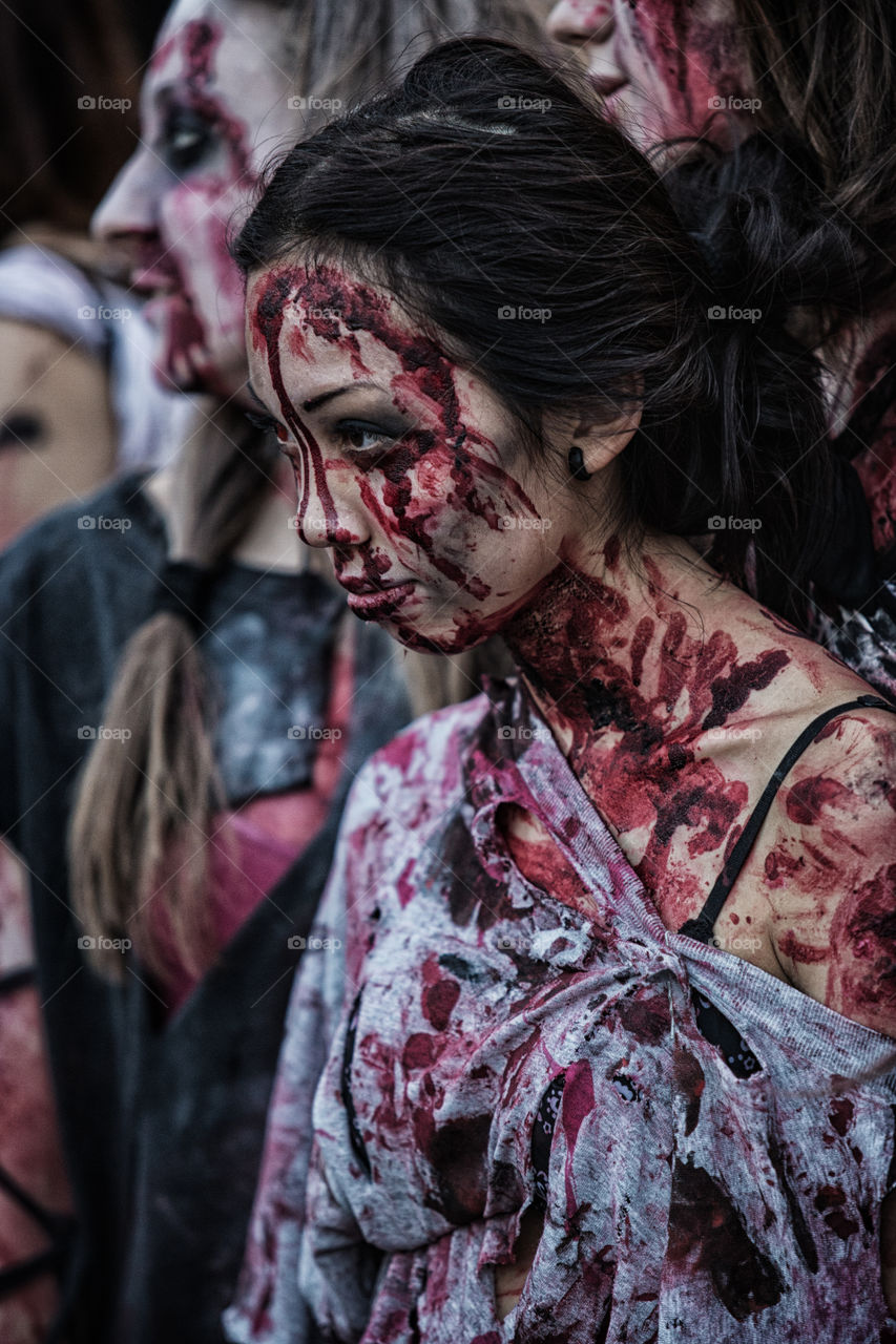 Woman dress up as zombie