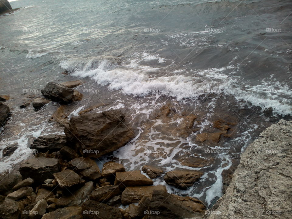 Water, No Person, Nature, Rock, Foam