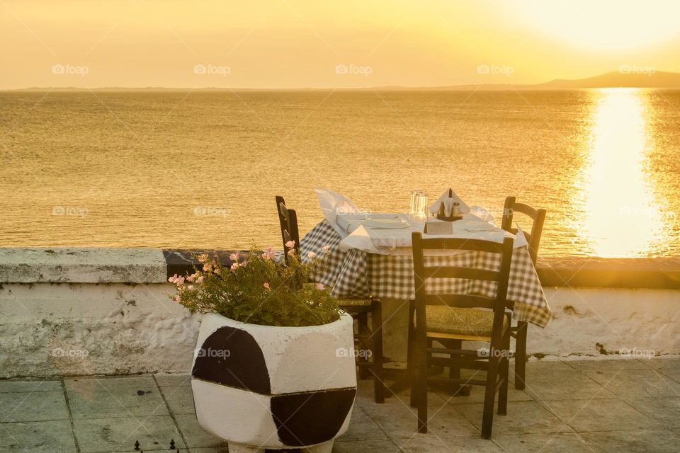 Table with sea view in Greece