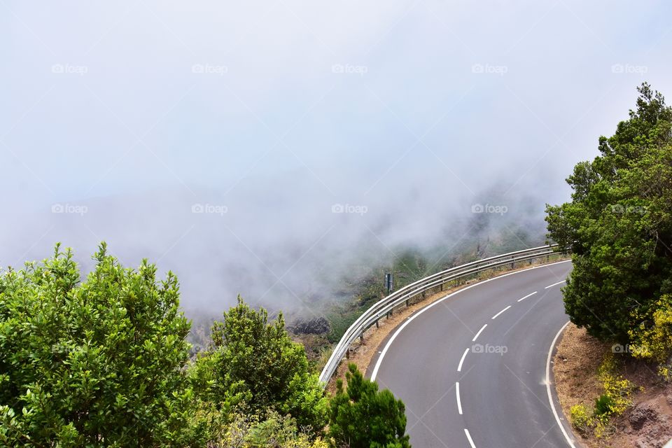 foggy mountain road on la gomera canary island in Spain