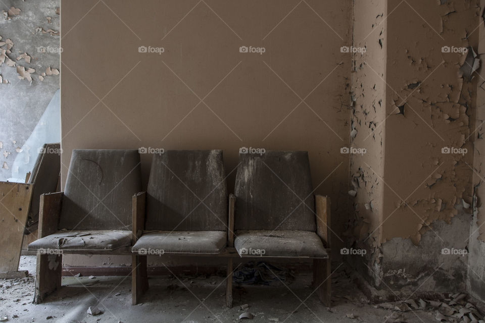 waiting. discarded seats found in Pripyat, Ukraine 