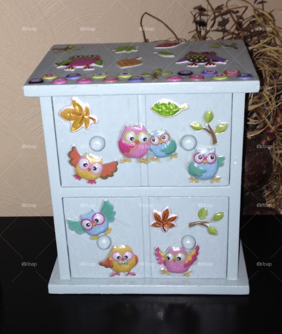 Crafted owl jewelry chest