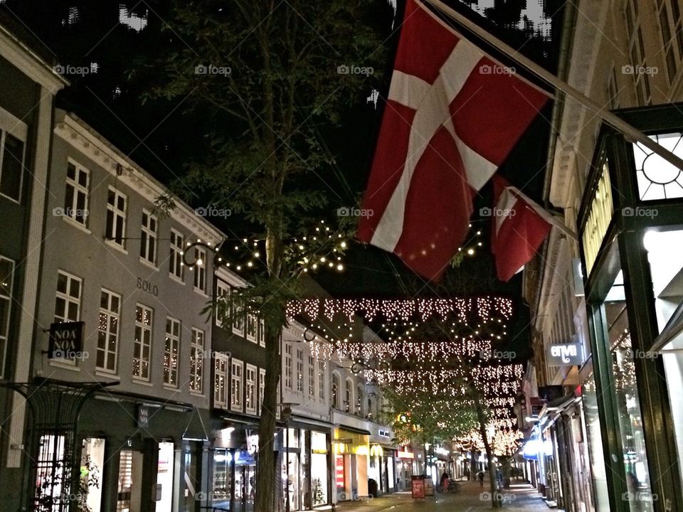 Danish Flag and christmas Lights