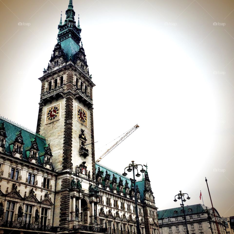 Rathaus city hall in Hamburg during a rainy afternoon