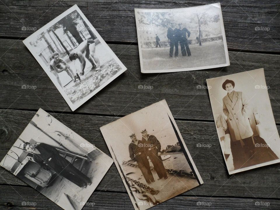 old family album with old black and white photographs