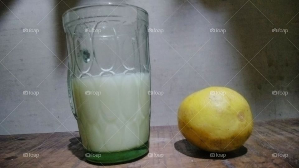 Warm milk mixed with lemon juice