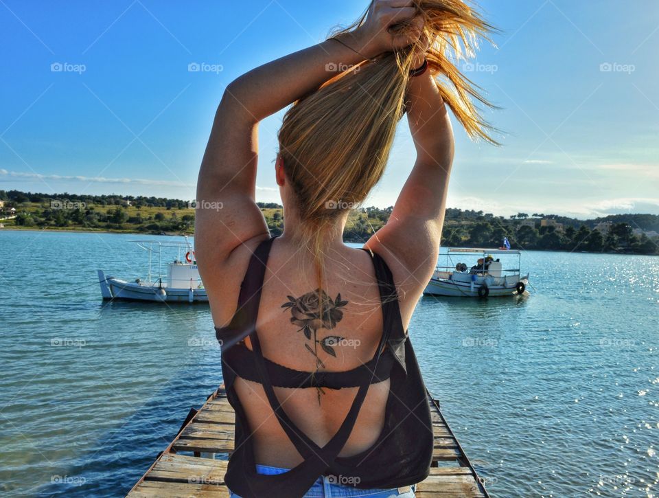 greece girl ink tattoo sea water insta