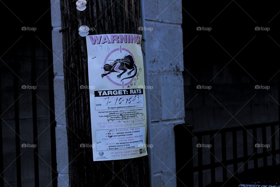 Rat warning sign in alleyway