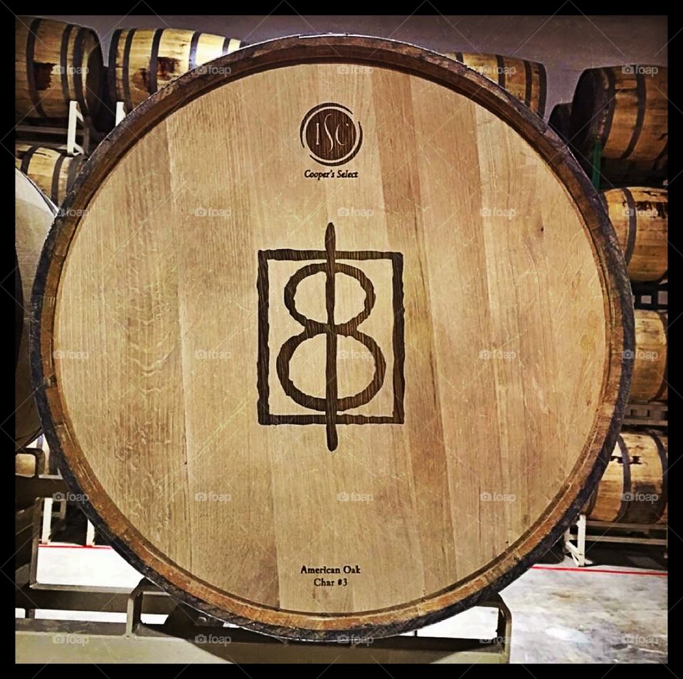 A whisky barrel from One Eight Distillery in Washington, DC