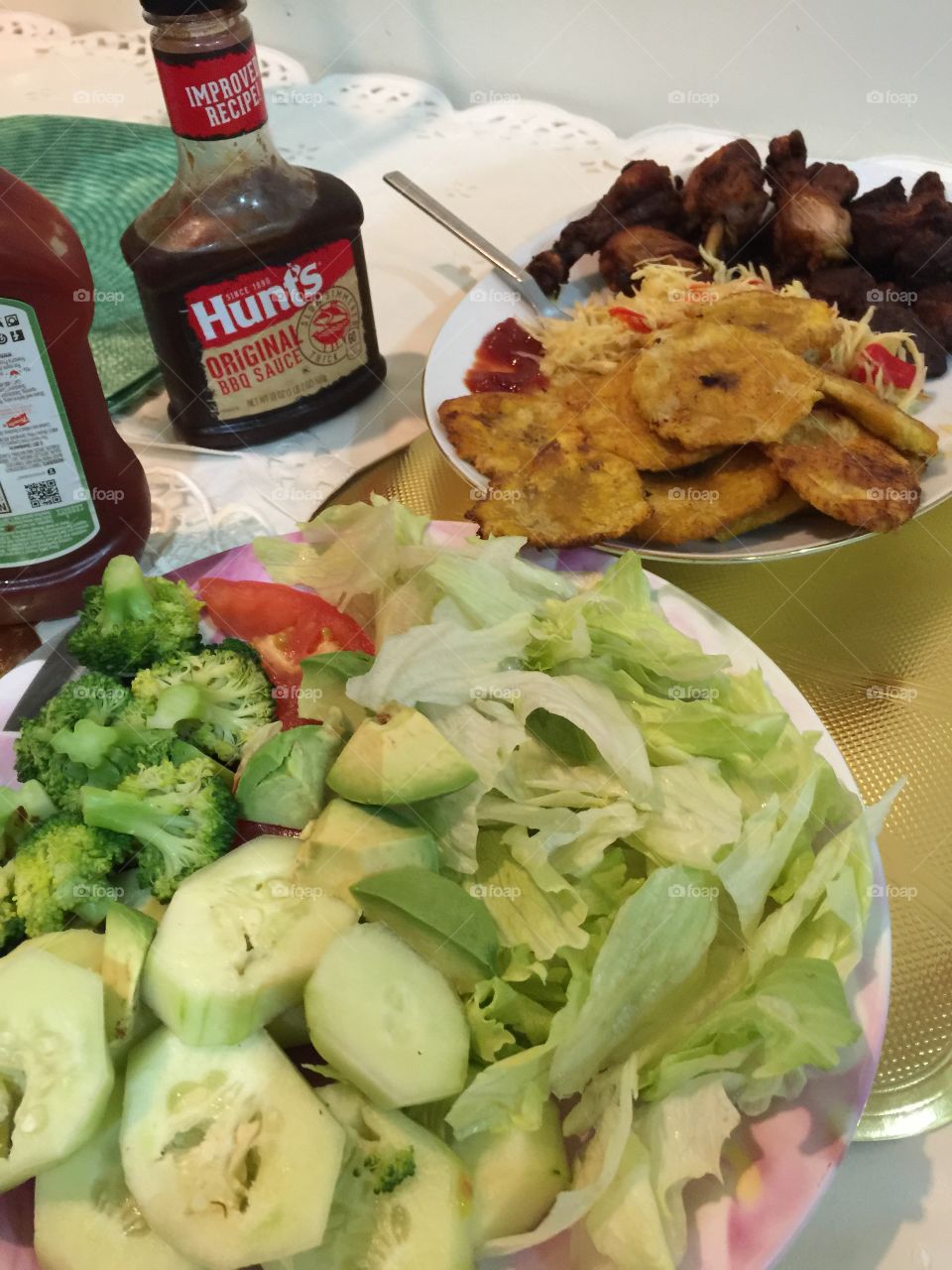 Nice Fried plantains, Haitian griot with some vegetables 