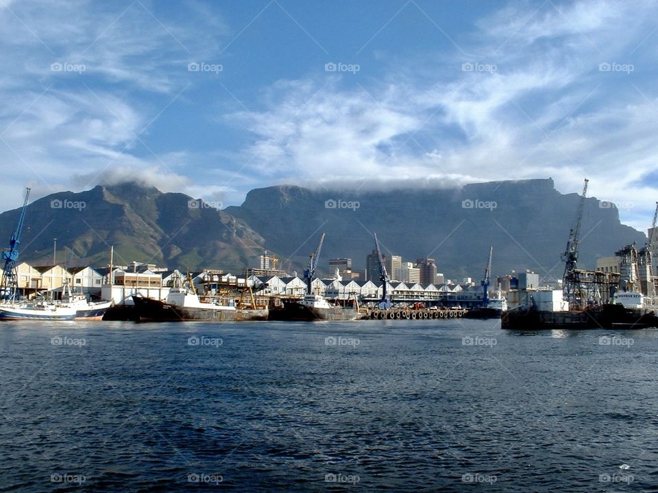 Cape Town harbour with table mountain in the background