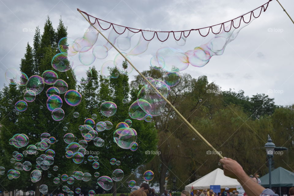 Bubbles everywhere. On this event in Stockholm is a dude waving his magic sticks to bring up hundreds of bubbles!