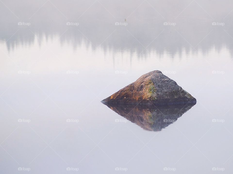 Stone in the foggy lake