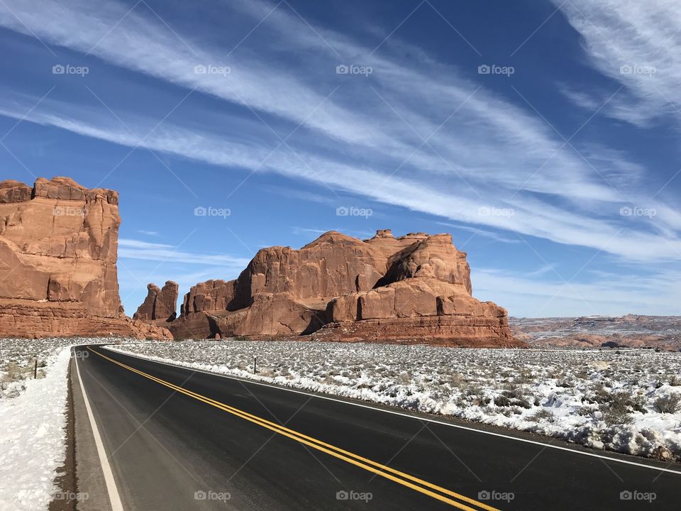 Arches National park with snow