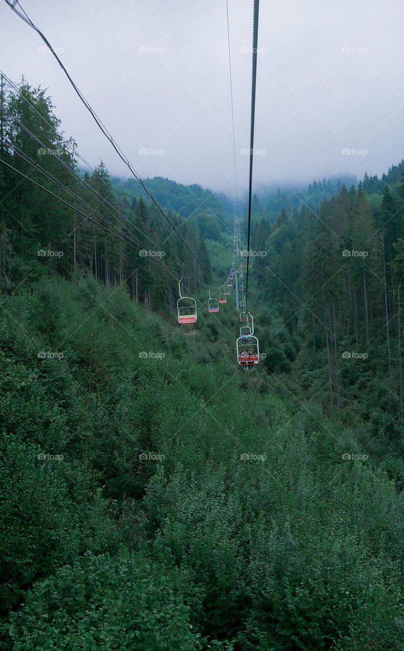 Mountains, a cable car 